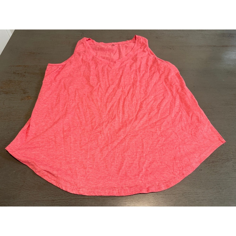 Women's Heathered Pink V-Neck Tank Top Sleeveless Curved Hem Size 2XL